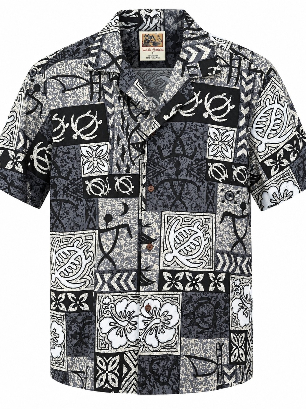 Vintage Winnie Fashion Hawaiian Aloha Shirt Men’s L 100% Cotton Hibiscus Tribal